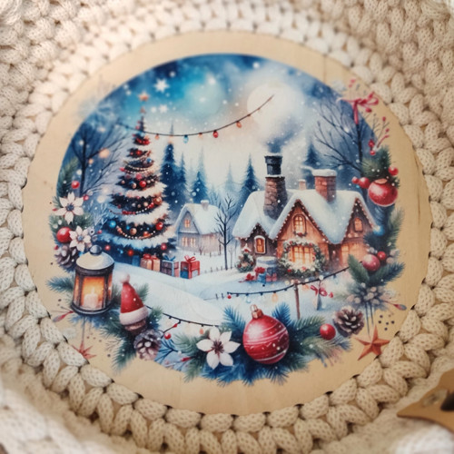 Háčkovaný košíček Vánoční vesnička 20cm — foto 4