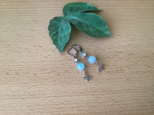 Náušnice s modrým chalcedonem a motýlky — foto 2