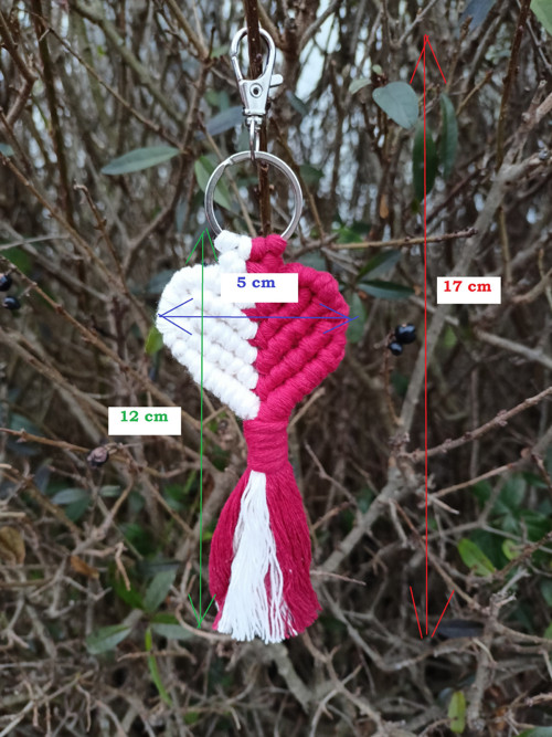 Klíčenka srdce, Bílo-červená, macramé — foto 2