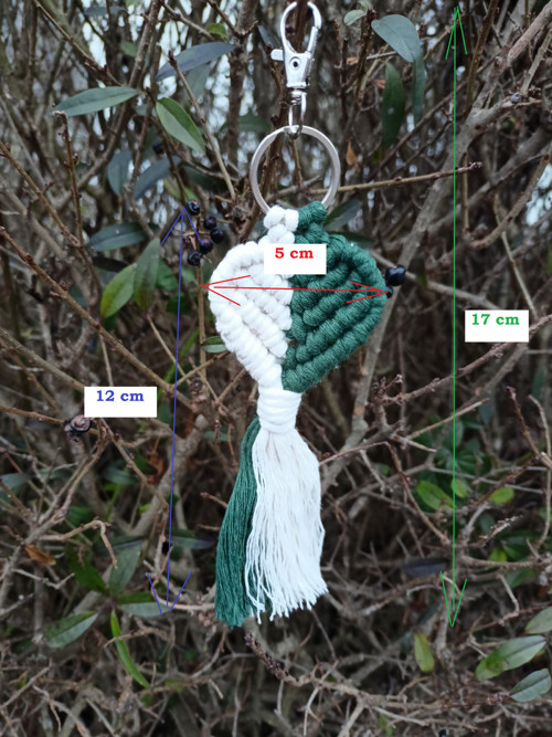 Klíčenka srdce, Bílo-zelená, macramé — foto 3