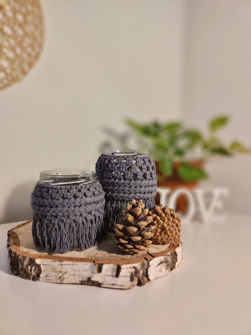 Svícen macramé antracitová Noční obloha 2ks — foto 3