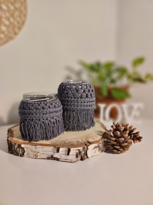 Svícen macramé antracitová Noční obloha 2ks — foto 2