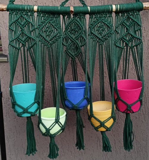 Boho macramé závěs na 5 květináčů — foto 2