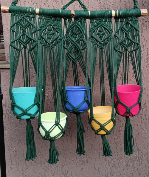 Boho macramé závěs na 5 květináčů — foto 3