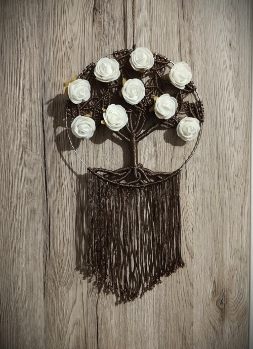 Macramé Strom života Bílé růže — foto 3