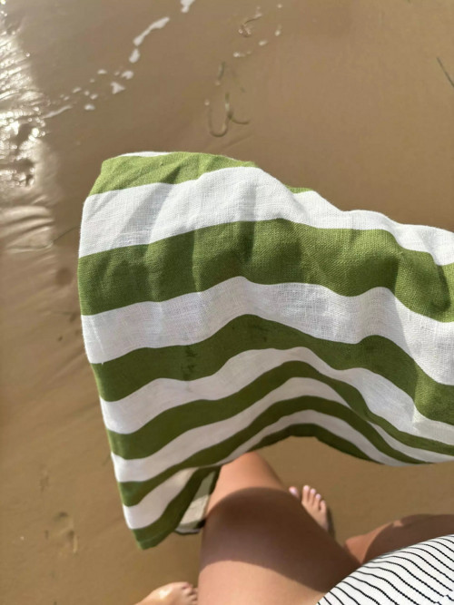 Lněná osuška ZELENÉ pruhy — foto 2