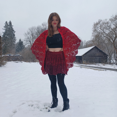 Háčkovaná sukně vínová krajková — foto 2