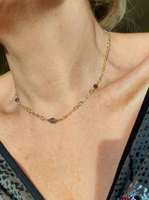 "ODO" GOLD FILLED 14Kt, fluorit, ametysty — foto 3
