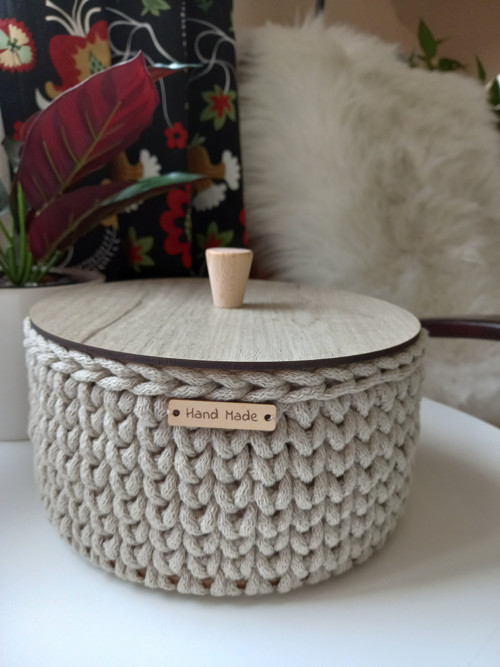Háčkovaný košík s víkem stone — foto 2