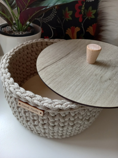 Háčkovaný košík s víkem stone — foto 3