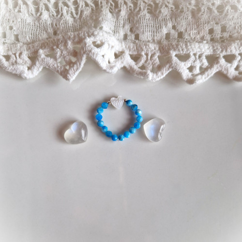 Srdíčko*perleť*blankytný apatit*stříbro*prsten — foto 5