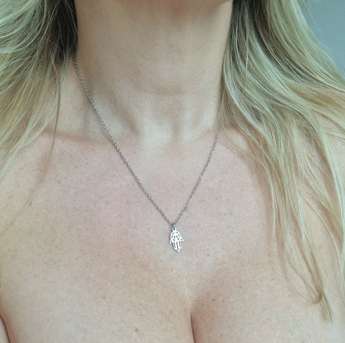 Ocelový náhrdelník*ruka Fatimy*Hamsa — foto 6