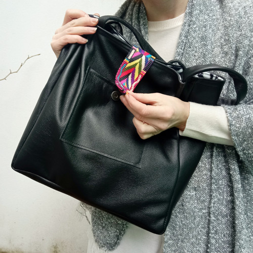 Kožená kabelka BOHO ( black color with strap) — foto 2