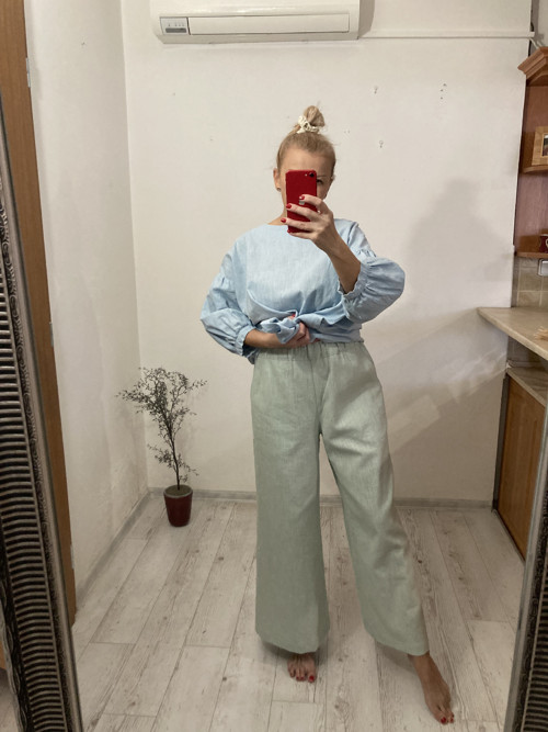 Culottes ľanové nohavice - MINT — foto 2