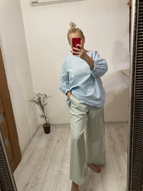 Culottes ľanové nohavice - MINT — foto 3
