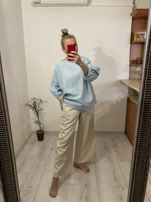 Culottes ľanové nohavice - VANILLA — foto 2