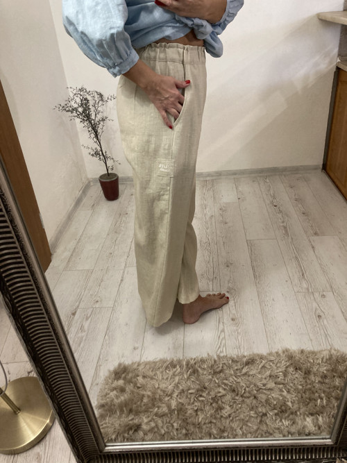 Culottes ľanové nohavice - VANILLA — foto 3