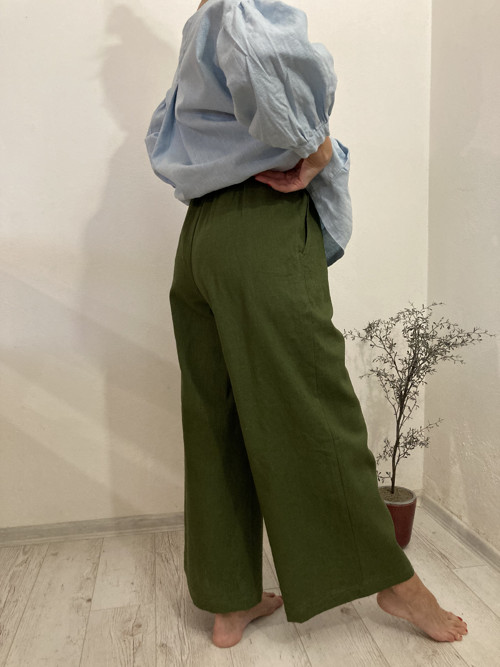 Culottes ľanové nohavice - FOREST — foto 3