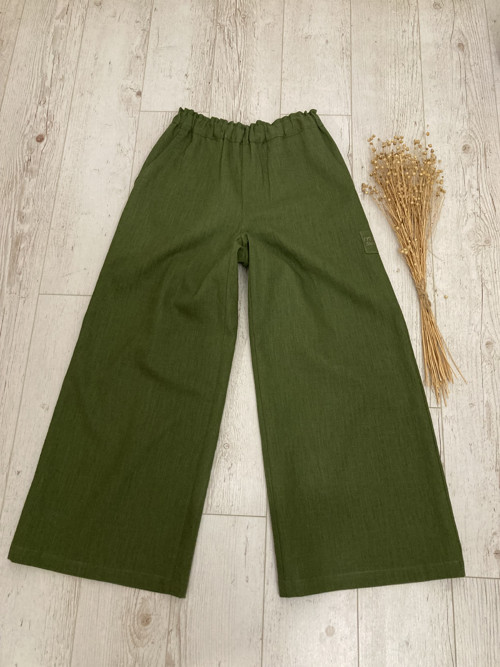Culottes ľanové nohavice - FOREST — foto 5