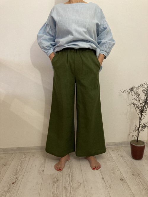 Culottes ľanové nohavice - FOREST — foto 4