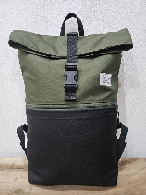 Rolovací / překlápěcí batoh khaki + černá — foto 2