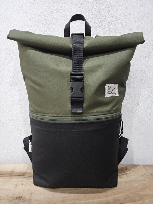 Rolovací / překlápěcí batoh khaki + černá — foto 3