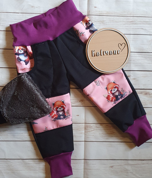 Softshellové kalhoty s BERÁNKEM -černá/panda čer. — foto 3