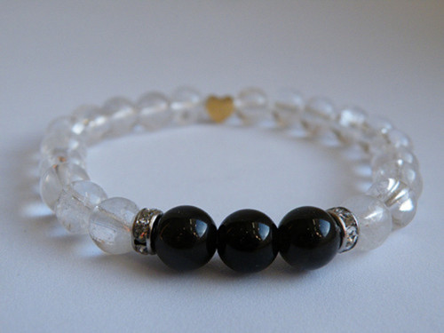 Náramek LOVE - obsidián, křišťál — foto 2