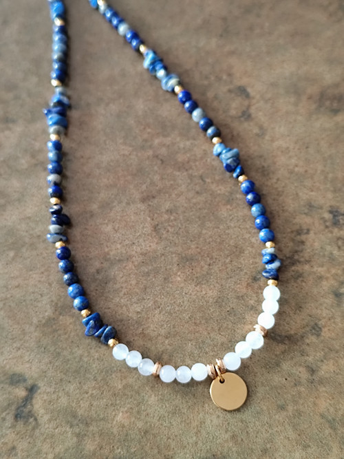 Lapis lazuli a bílý nefrit - náhrdelník — foto 2