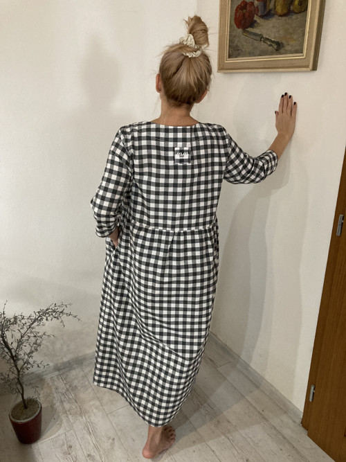GINGham Boho šaty /bavlna/ šedo-biele — foto 3