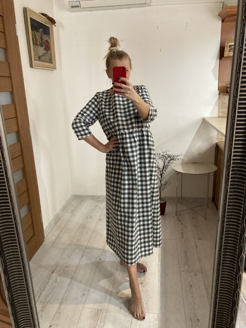 GINGham Boho šaty /bavlna/ šedo-biele — foto 2