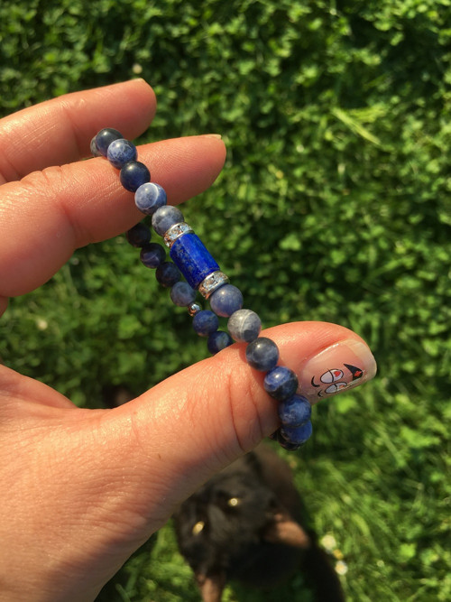Náramek sodalit 6mm a lapis-lazuli ocel — foto 2