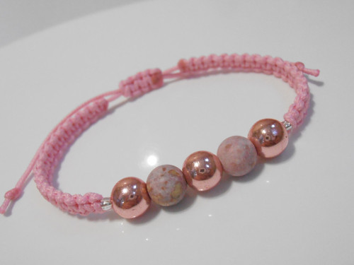 *Hematit/Achát* - růžový náramek (macramé) — foto 4