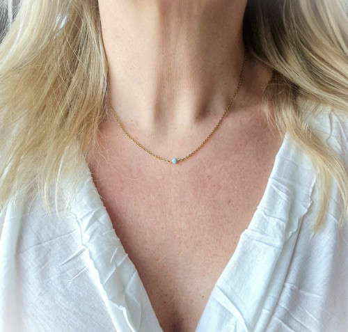 Larimar*broušený*náhrdelník*zlatá ocel