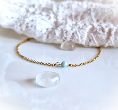 Larimar*broušený*náramek*zlatá ocel — foto 2