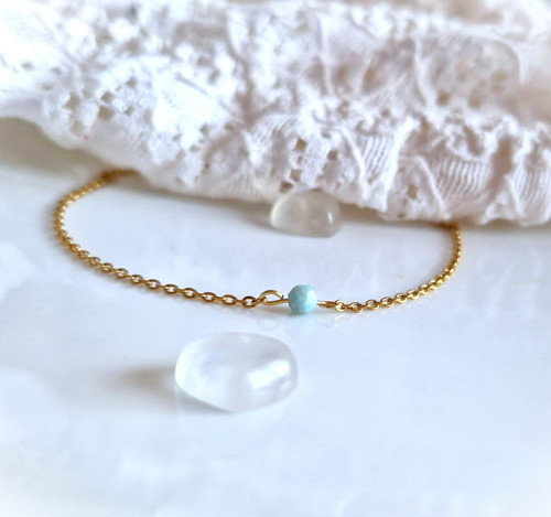 Larimar*broušený*náramek*zlatá ocel — foto 4