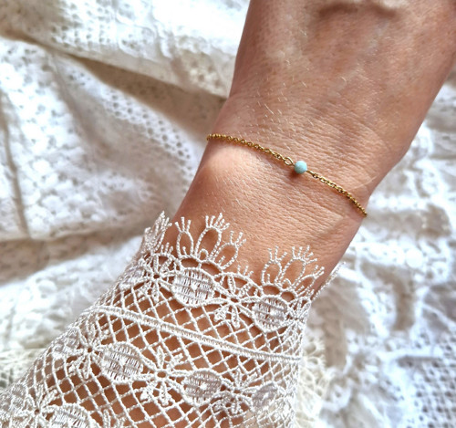 Larimar*broušený*náramek*zlatá ocel — foto 3