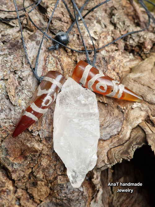 Boho náhrdelník s křemenem, karneolem — foto 2
