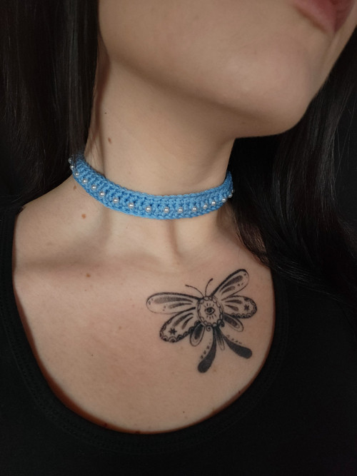 Háčkovaný choker - modrá — foto 2