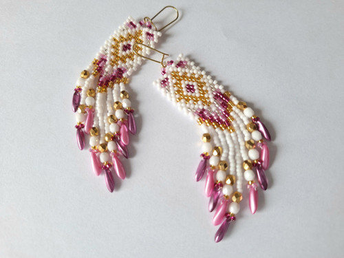 Pink And Gold Beaded Earrings — foto 3