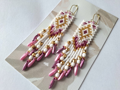 Pink And Gold Beaded Earrings — foto 5