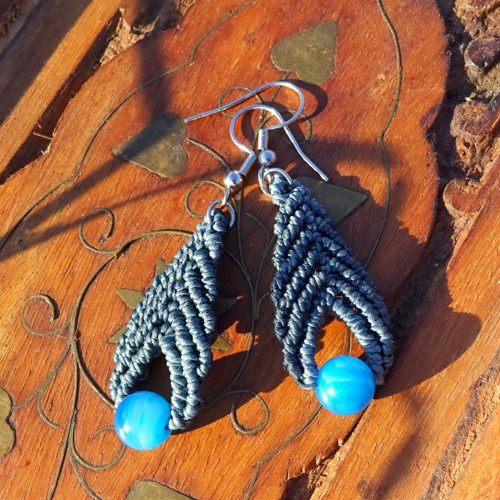 Náušnice Macramé - Achát v šedém grafitu — foto 2