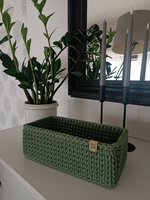 Háčkovaný košík - olivová — foto 2