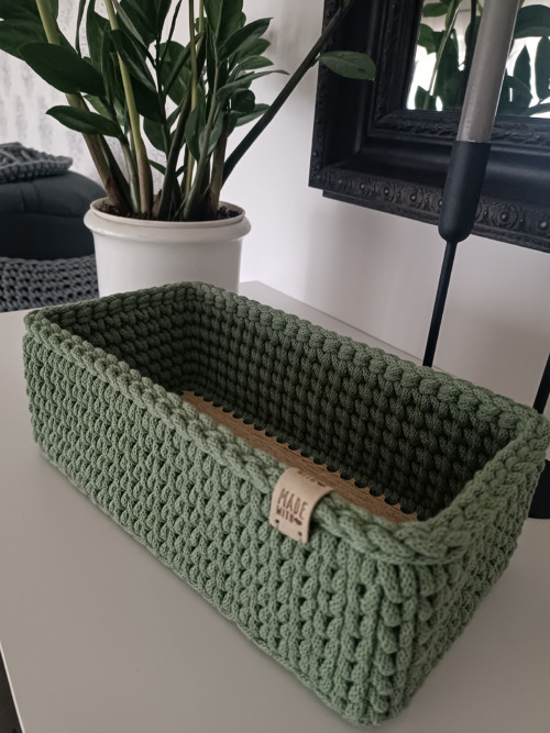 Háčkovaný košík - olivová — foto 3