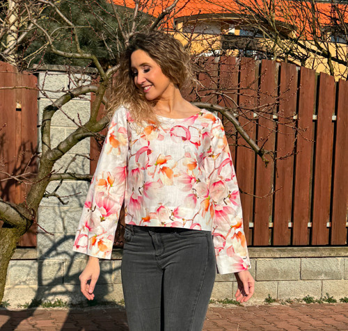 Top lněný s s květy vel. M — foto 2