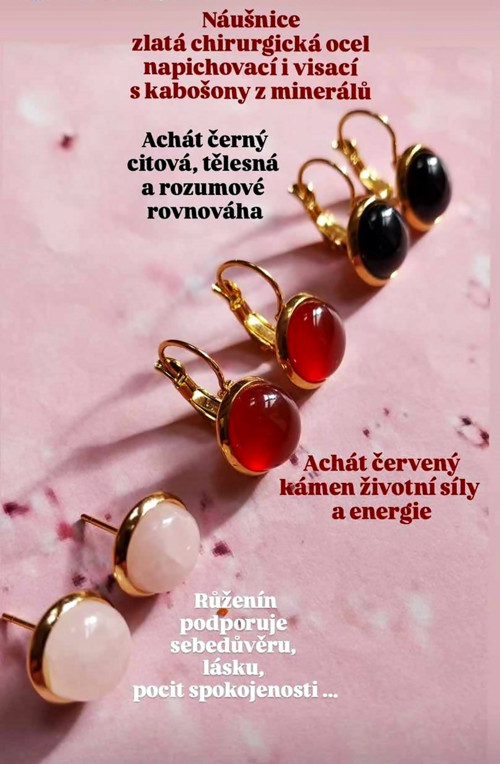 Náušnice minerál černy achát - chirurgická ocel — foto 2
