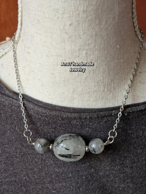 Náhrdelník černý rutil , křemen — foto 2