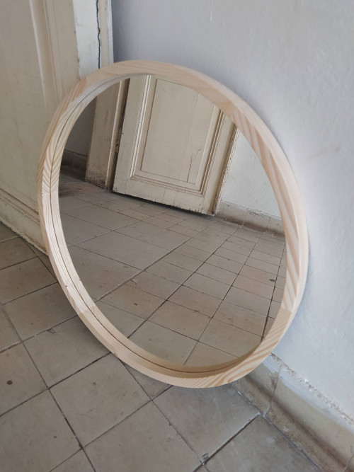 Dřevěné kulaté zrcadlo 60cm — foto 3