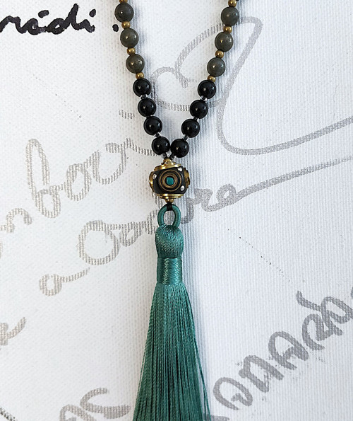Japa mala náhrdelník/ onyx, pyrit / — foto 4
