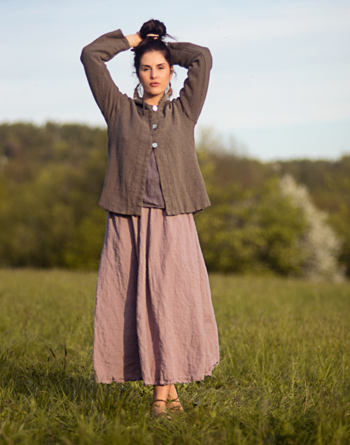Sukně lněná světle šedofialová — foto 2